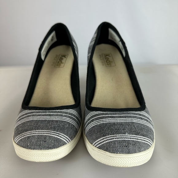 Keds Wedge Sneakers Espadrille Shoe Siza 7.5 Striped Canvas Slip On - Picture 5 of 7